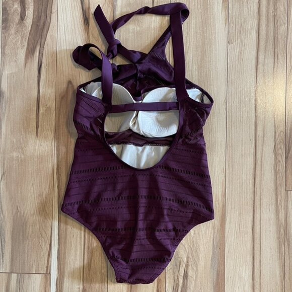 Kona Sol Burgundy Crochet High Neck One Piece Swimsuit, Size M - Picture 3 of 6